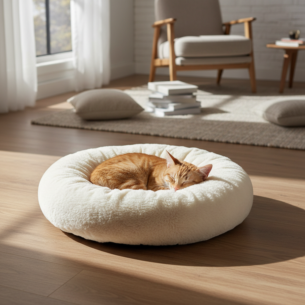 Calming Donut Pet Bed for Cats & Small Dogs, Faux Fur