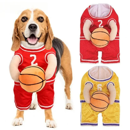 Cute Dog Basketball Costume Halloween Cosplay S/M/L Pet Decoration Clothes Holding Ball Breathable Puppy Player Costume Funny