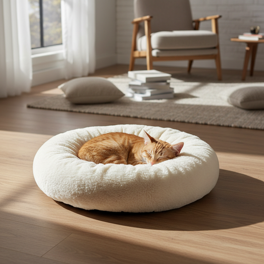Calming Donut Pet Bed for Cats & Small Dogs, Faux Fur