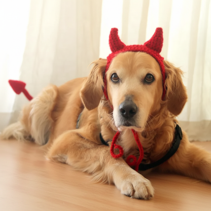 Golden retriever con cuernos de diablo